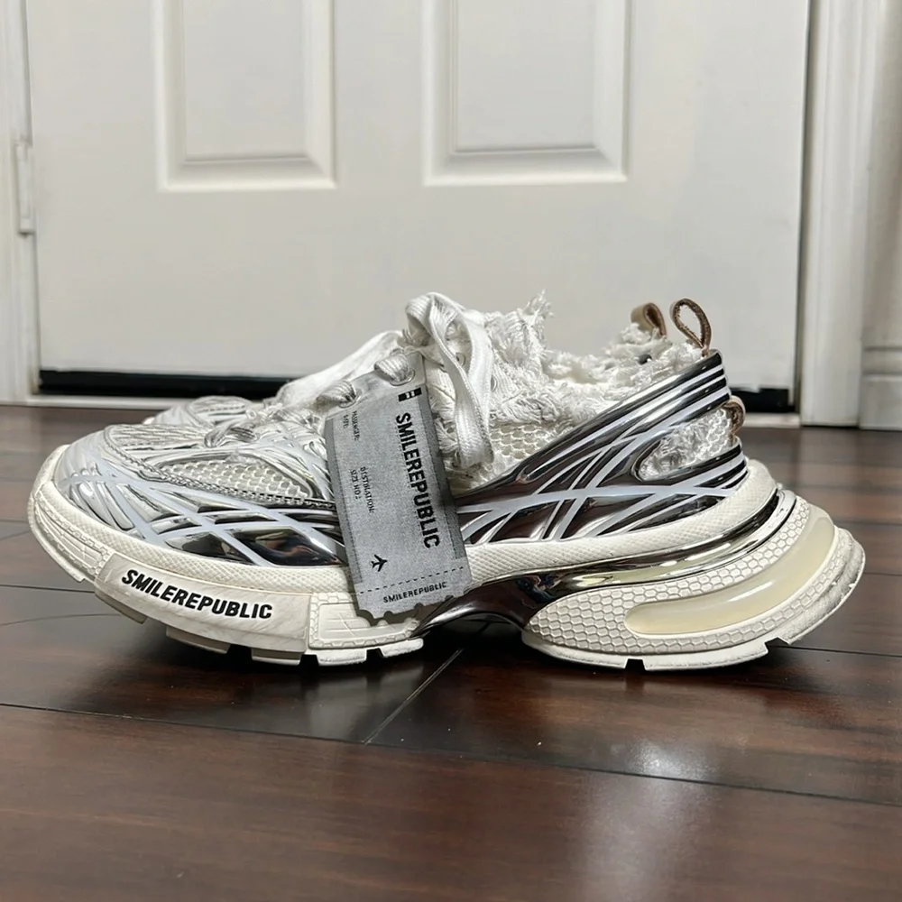 SMILEREPUBLIC Skyline Silver Mesh Chunky Sneakers Dirty size EU 40 US Women 9.5 - Picture 10 of 16